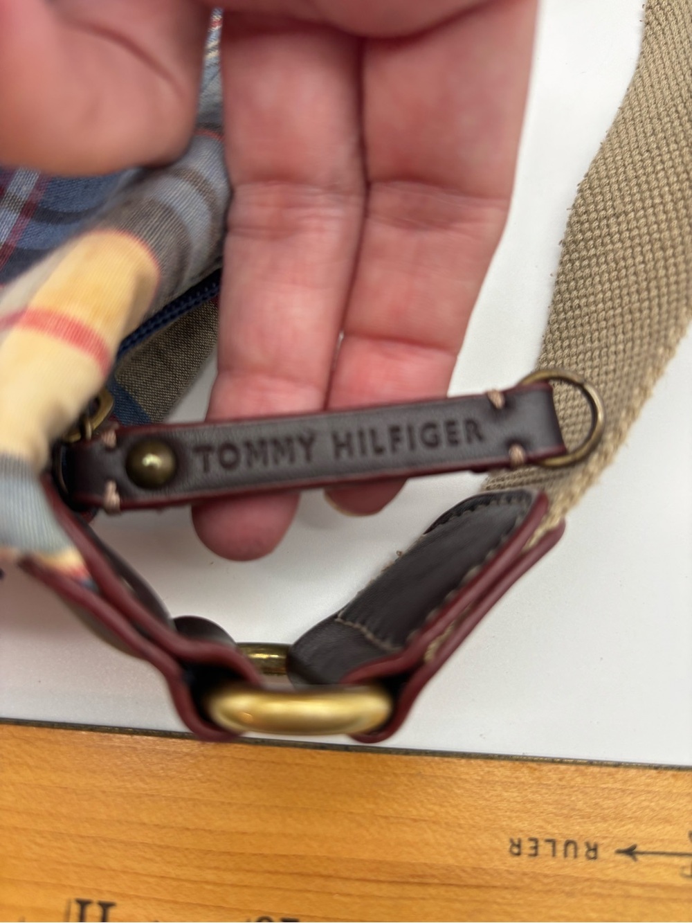 Tommy Hilfiger vintage Y2K era Plaid Canvas mini purse- Navy Red Cream - Picture 4 of 9